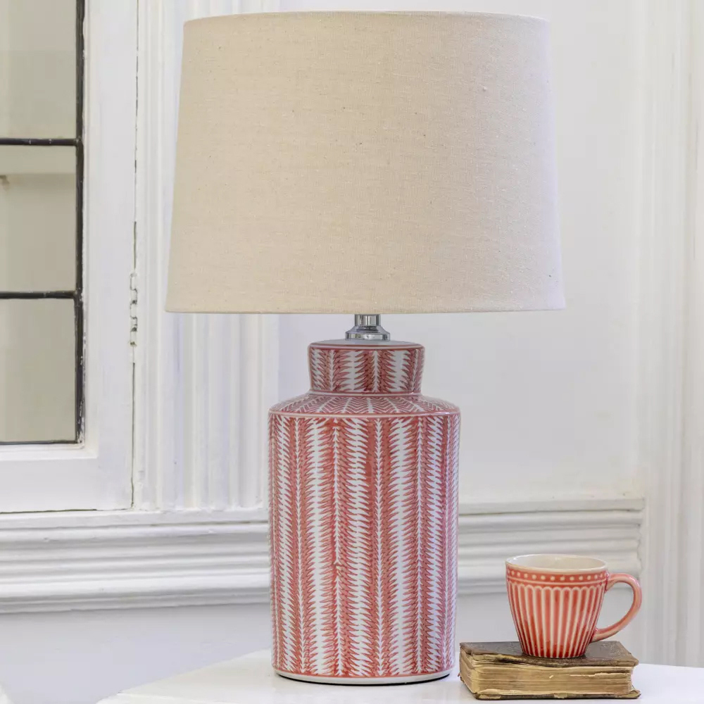 Grand Illusions Lamp Serrato Coral with Taupe Shade